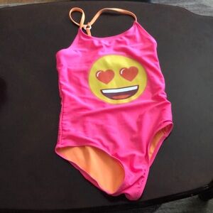 Pink emoji swimsuit for kids and tweens